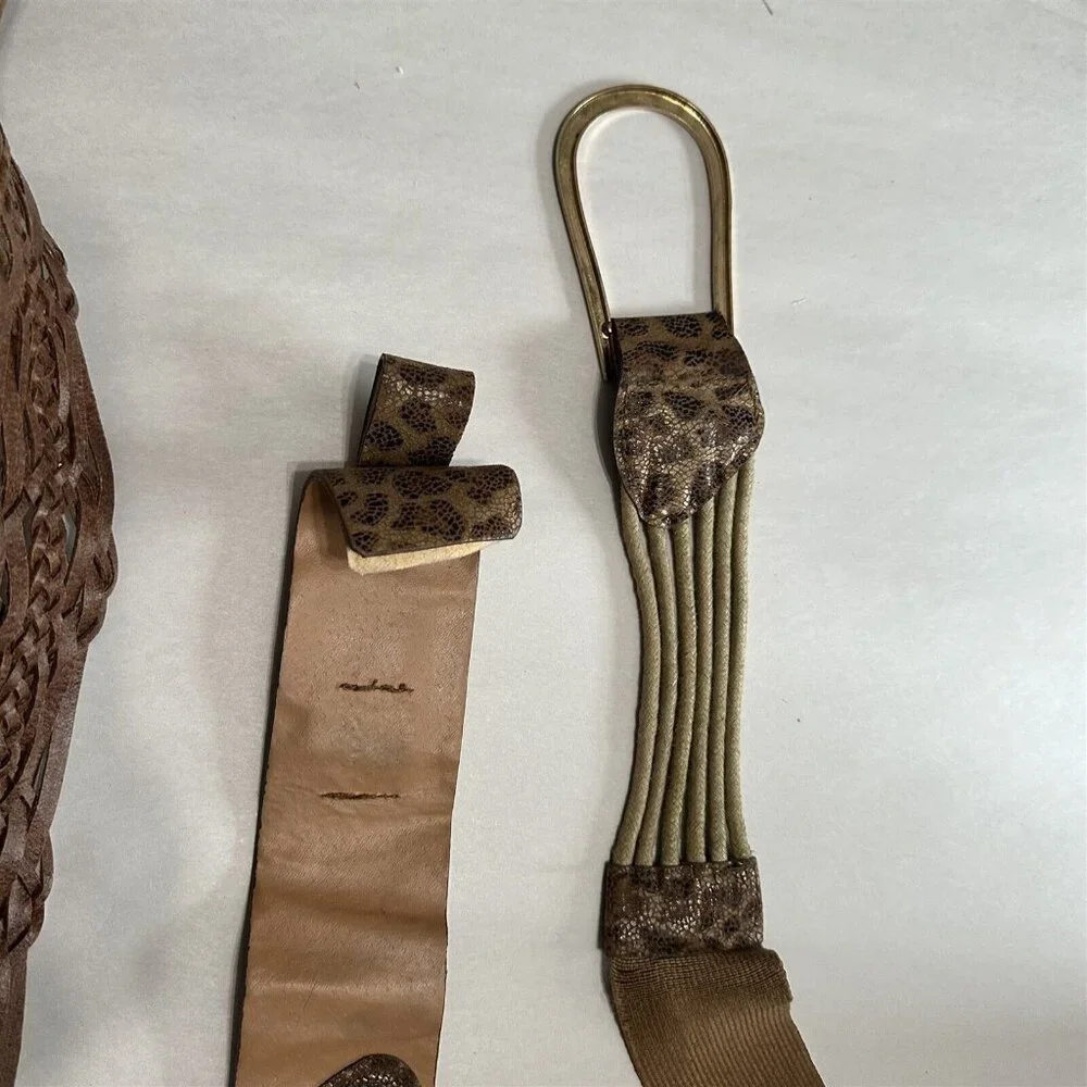 Womens Belts Set of 2 Leather Braided Nine West Beaded Buckle and Animal Print